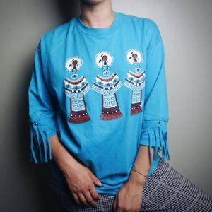 VINTAGE 90s Fringe Aqua Graphic T-Shirt  | Size M